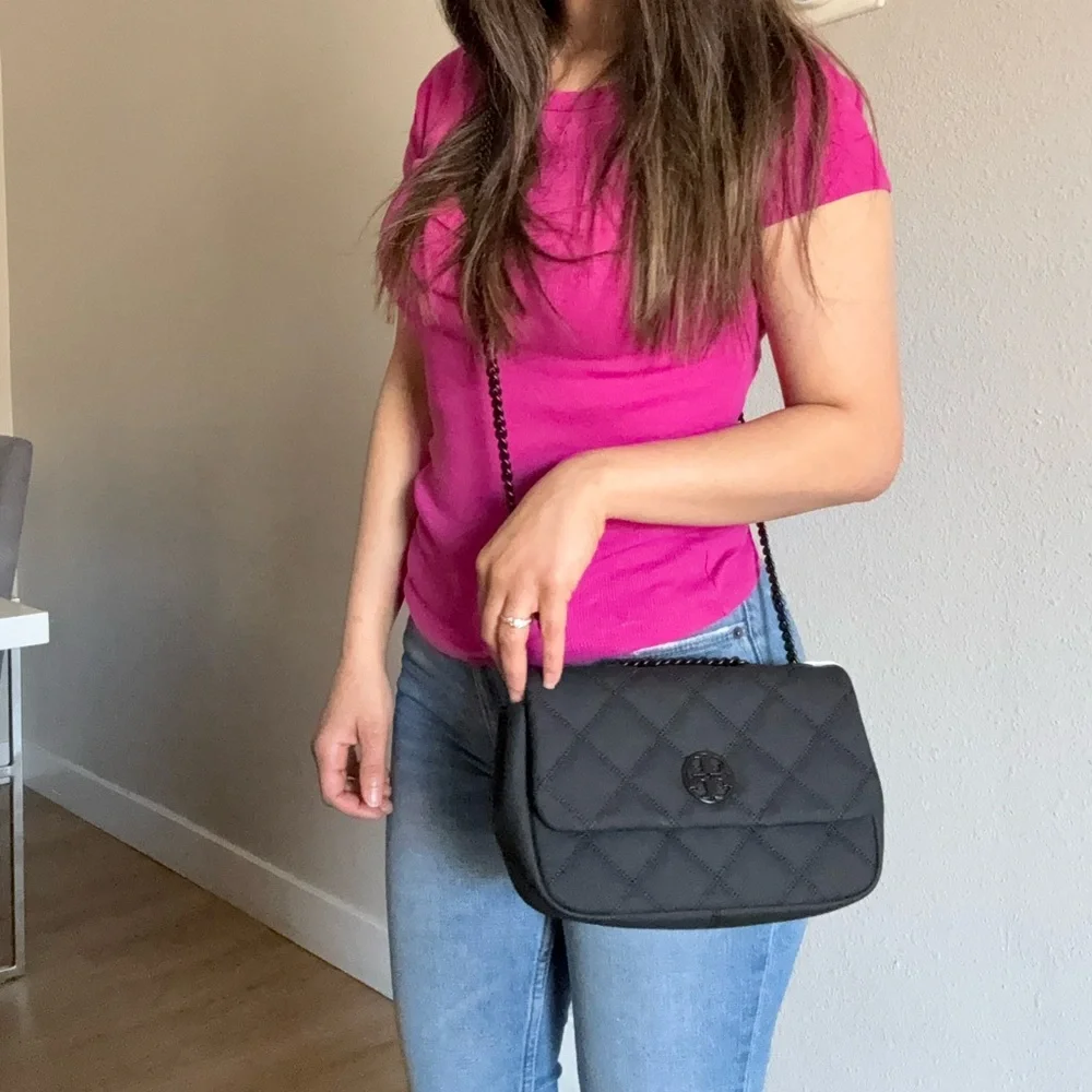 NWT , Tory Burch willa matte small shoulder Black Crossbody Bag
